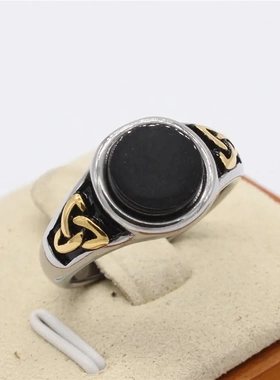 r1425 饰品 欧美个性复古维京黑石男士钛钢戒指