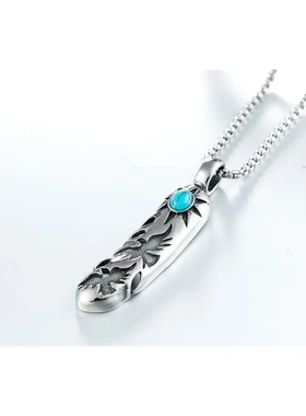 p0183-04 日本高桥五郎复古羽毛松石男女钛钢项链 个性配件吊坠