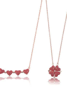 韩版单双面四项链同款爱心吊坠可开合一款两戴满钻锁骨链