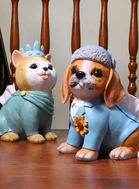 可爱狗狗创意树脂纸巾收纳盒家居装饰仿真狗工艺品摆件抽纸盒