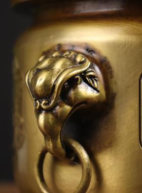 古玩铜器收藏 苏工黄铜高坛环耳三足香炉 家居装饰创意礼品工艺品