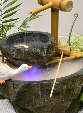 公司形象墙仿真迎客松流水假山石组合造景办公室店面橱窗装饰景观