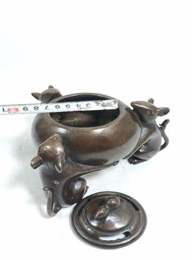黄铜仿紫铜复古工艺 铜老鼠香熏炉摆件 家居装饰礼品工艺品