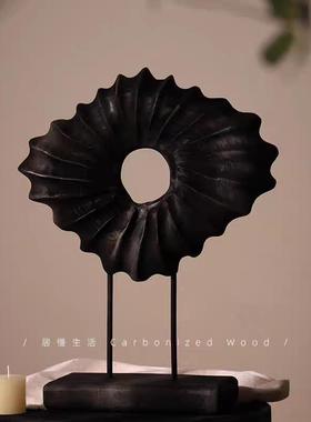 摆件客厅桌面高级感碳化艺术家居复古酒店民宿炭烧实木装饰