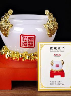 聚宝盆摆件玉石工艺品 元宝金蟾 家居客厅收银台装饰工艺礼品