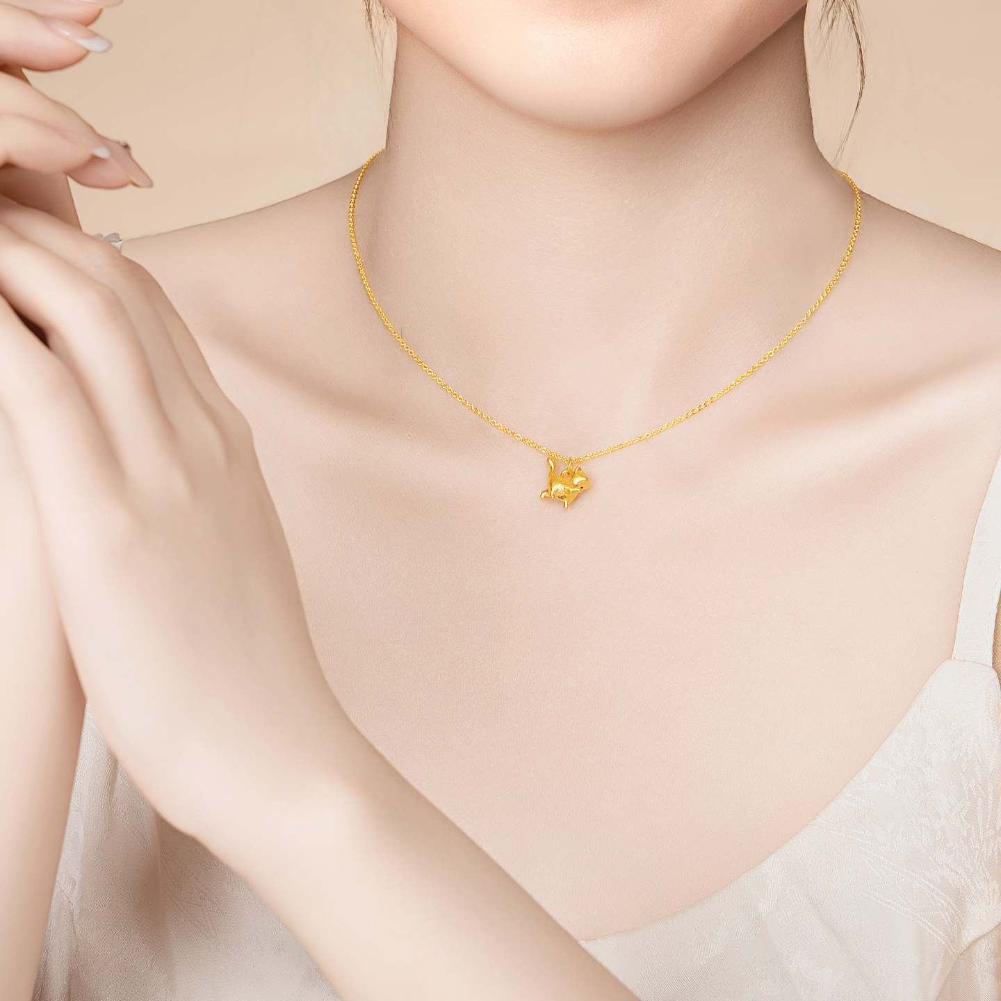 水贝黄金官方旗舰店足金999傲娇小猫吊坠项链女生纯金小克重礼物 - 图3