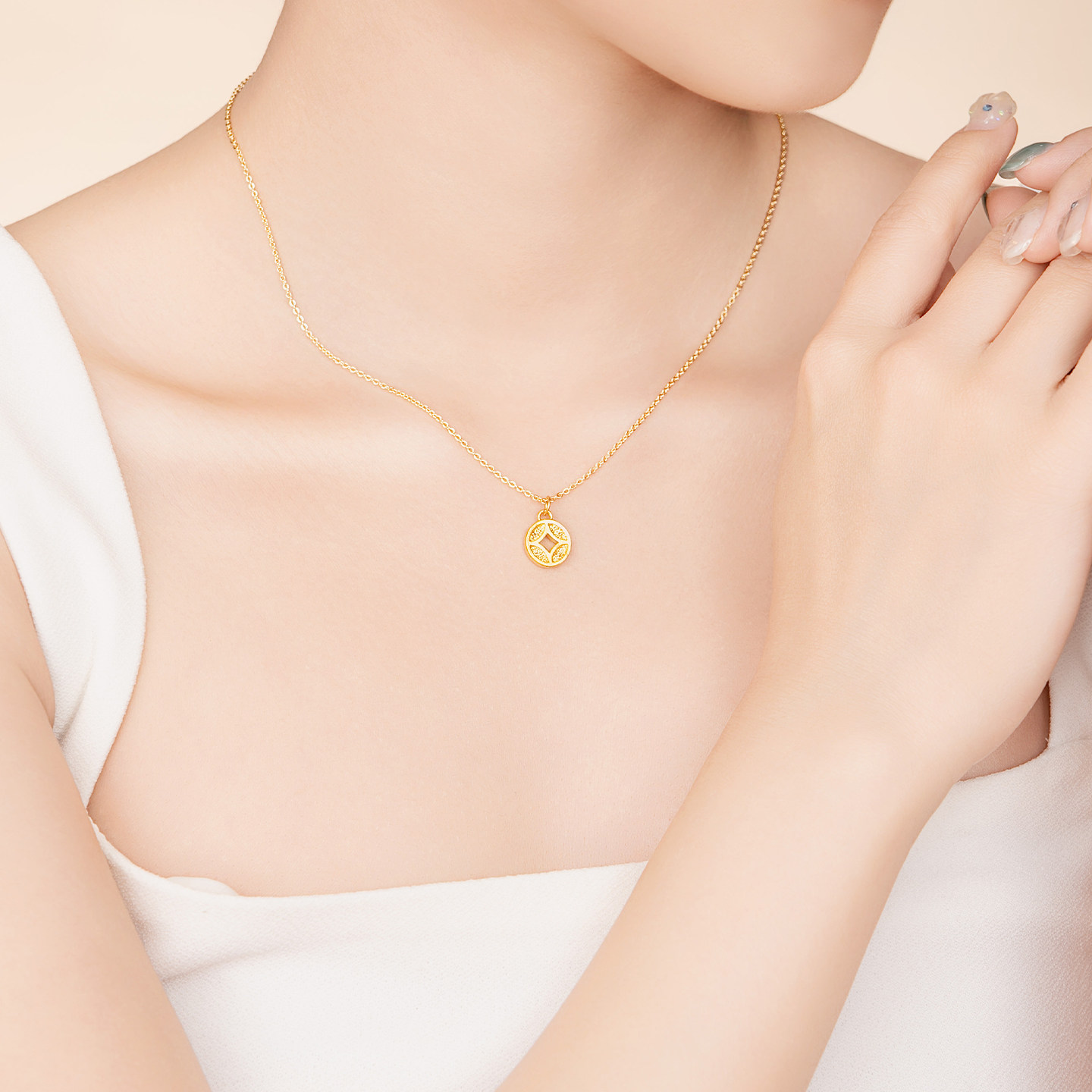 水贝黄金官方旗舰店足金999金钱币吊坠项链小克重黄金礼物送女友,淘宝优惠券,粉丝福利购,淘宝优惠卷