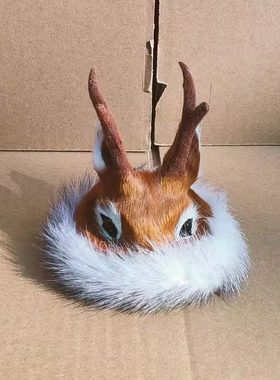 【鄂伦春族狍角帽】摆件工艺娃衣帽子拍照道具礼物真皮羊毛车摆件