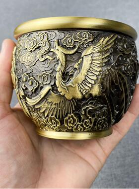 黄铜金龙凤凰貔貅缸创意吉祥浮雕动物家居办公书房黄铜中式摆件