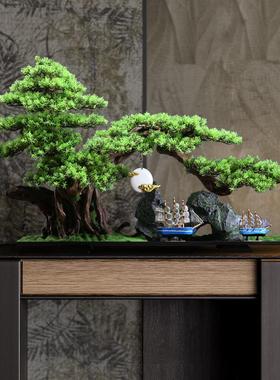 新中式大中小仿真迎客松绿植盆景摆件造景装饰仿真树玄关室内景观