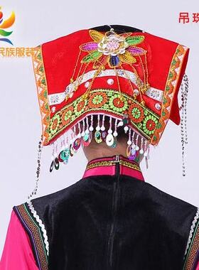 包邮头饰土家族彝族民族瑶族帽子舞蹈头巾民族表演头饰红色正宗风