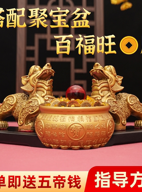 全铜貔貅摆件公母一对招财旺财聚财家用客厅商铺开业金钱皮丘貔貅