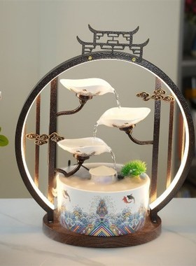流水摆件循环水招财中式客厅电视柜边几玄关样板间装饰品级感夜灯