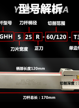 端面切槽刀杆 加长圆弧切深MGHH425/525大切深端面切槽弹簧钢刀杆