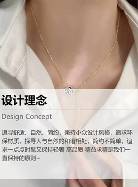 真金电镀山项链精致微镶锆石黑色复古玫瑰花锁骨链小众高级感