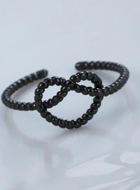 s925银韩国东大门麻花扭结爱心戒指简约冷淡风开口食指环女