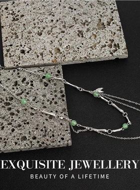 绿色双层流苏串珠项链女高级清冷感小众设计辣妹冷淡风锁骨链配饰