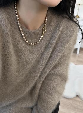 方糖家 秋冬美拉德摩卡金棕咖色珍珠法式项链高级感轻奢毛衣链女