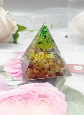 天然水晶碎石圣诞渐变亮片树塔塔家居工艺品树脂摆件桌面