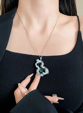 锆石葫芦树叶花朵项链新中式吊坠毛衣链精致高级感百搭项饰女