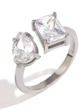 欧美小众复古气质爆款手饰不锈钢镀18k金几何波浪弹簧扇形戒指女