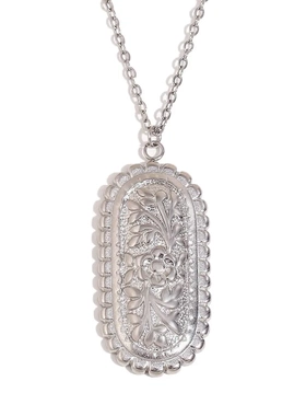 欧美气质个性创意戒指不锈钢镀18k金复古锯齿花草椭圆浮雕项链女