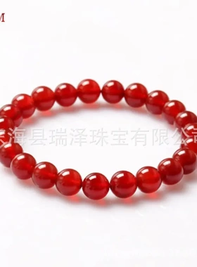 天然7a级红玛瑙手链女 玛瑙圆珠手串男 本命年情侣中国红手链