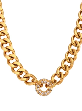 欧美ins时尚流行潮气质手链饰品不锈钢古巴链锆石甜甜圈吊坠项链