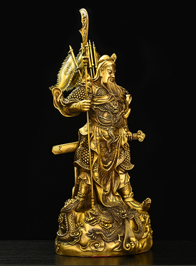 铜关公摆件武财神铜像龙关羽关二爷武圣家居客厅供品摆放招财平安