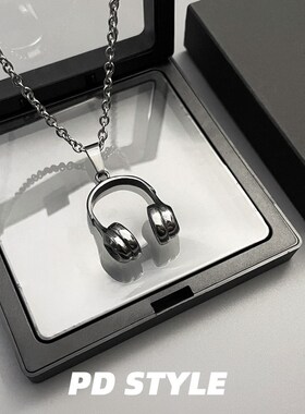 PDSTYLE 王嘉尔同款复古耳机项链男女生钛钢嘻哈毛衣链吊坠不掉色
