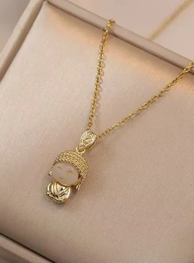 网红钛钢金色小萌佛玉佛项链 带货转运弥勒佛锁骨链