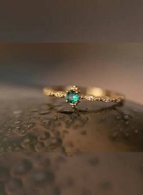 祖母绿宝石戒指设计感高级时尚个性复古冷淡风食指环