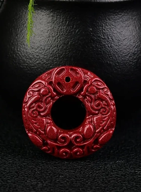 砂朱砂双龙平安扣双貔貅平安扣本命年吊坠低含量朱砂配件