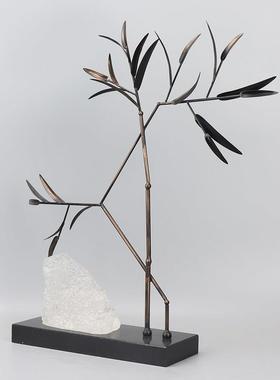 新中式禅意铁艺竹子酒店玄关摆件书房茶室客厅茶几室内软装饰品