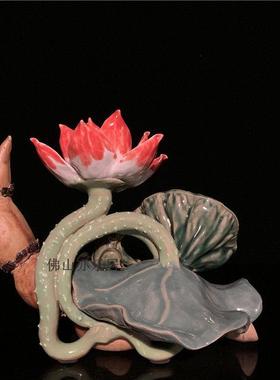 石湾公仔荷叶莲花陶瓷摆件客厅博古架电视柜摆设乔迁开业新居礼品