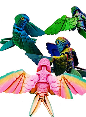 3D打印仿真动物呆萌可爱的鹦鹉模型摆件多色渐变鹦鹉玩具装饰摆件