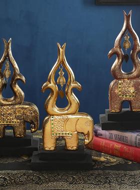 异丽泰国实木大象摆件东南亚风格装饰品会所客厅电视柜书架小饰品