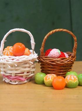 迷你仿真藤编小篮子野餐篮娃娃屋造景花蓝水果篮微缩景观小摆件