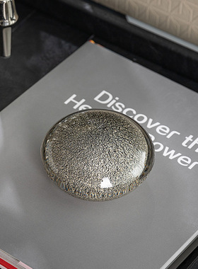 邸高家居现代极简约玻璃镇纸石样板房书房摆件椭圆书桌面软装饰品