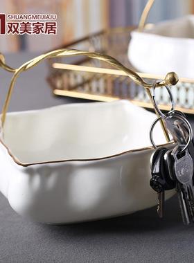 玄关放钥匙收纳入户摆件进门口客厅简约装饰创意盒新中式瓷盘新居