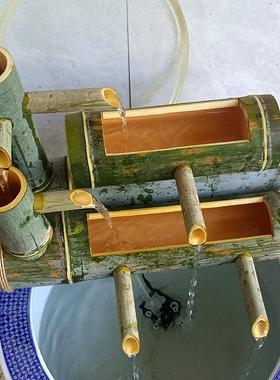 竹子流水器鱼缸石槽鱼池家居装饰增氧双层摆件过滤器加湿循环包邮