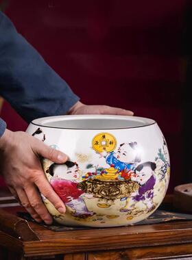 景德镇陶瓷聚宝盆招财饰品，中式家居饰品，客厅入口鱼缸饰品