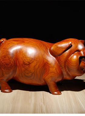 木质猪摆件实木十二生肖花梨木雕刻小猪猪吉祥物装饰木制工艺品