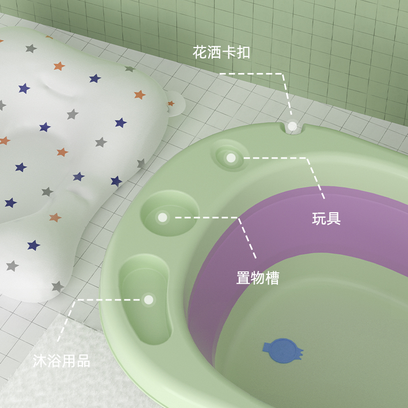 植护婴儿洗澡盆新生宝宝可折叠大号坐躺浴桶小孩用品幼儿童浴盆ys - 图0