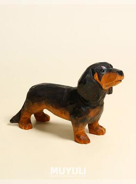 【木雕腊肠狗】手工小狗摆件电脑桌桌面摆件生日礼物女生送男友