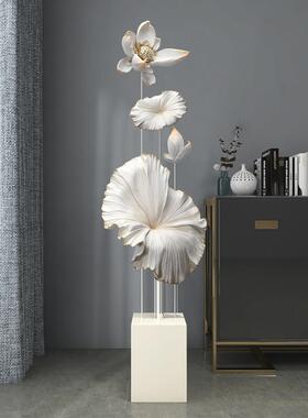 创意荷花客厅摆件大型落地电视柜旁玄关办公室装饰品乔迁新居礼品