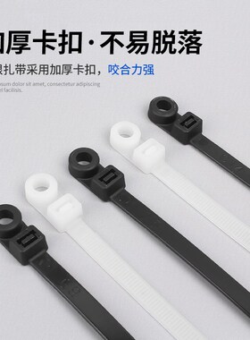 固定式黑色尼龙扎带白色带螺丝孔圆孔塑料卡扣束线捆绑固定扎绳