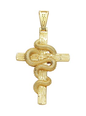 ICE BLING 蓝色珊瑚蛇十字架吊坠项链复古个性锆石嘻哈饰品潮流