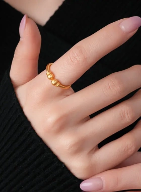 18k真金电镀沙金色南瓜头开口戒指女小众时尚食指戒新中式手饰女