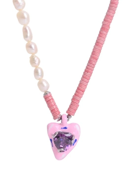 明星同款爱心微镶锆石珐琅戒指天然珍珠拼接项链2022春品女